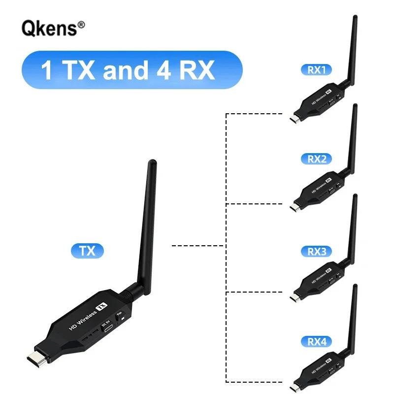 1080P 50m Wireless HDMI Extender 1 TX and 2 3 4 RX Splitter Video ...