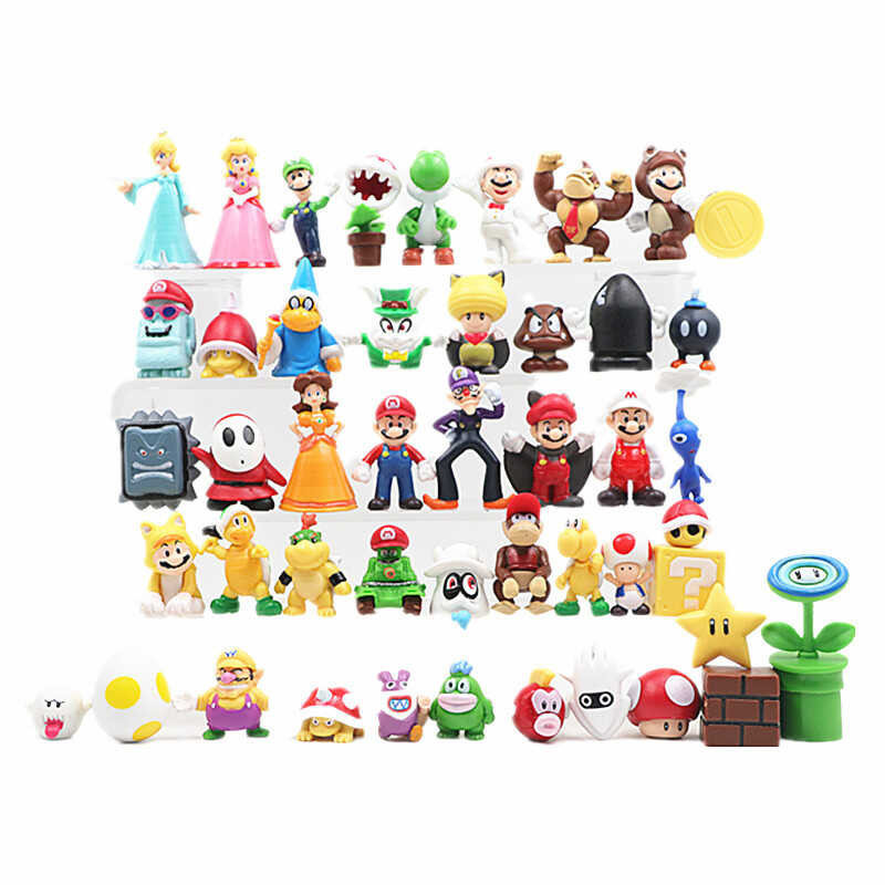 48 Pcs Set Mini Super Mario Anime Figure Model Cartoon Character Yoshi ...