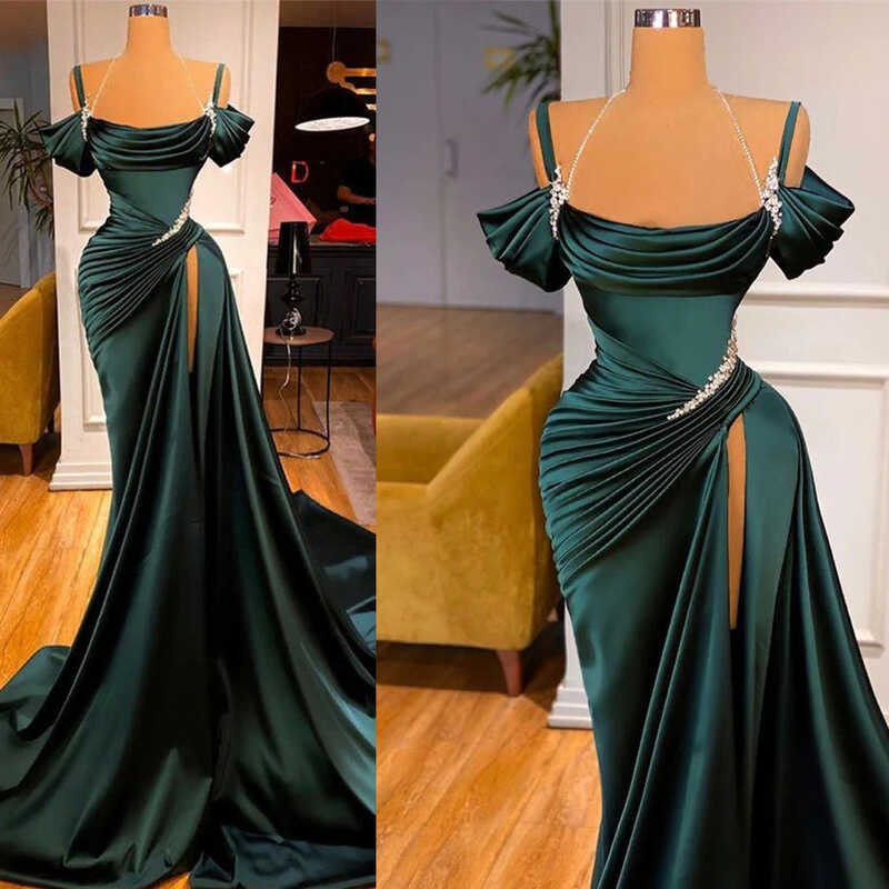 Luxury Beading Exquisite High Fork Off Shoulder Floral Mopping Evening ...
