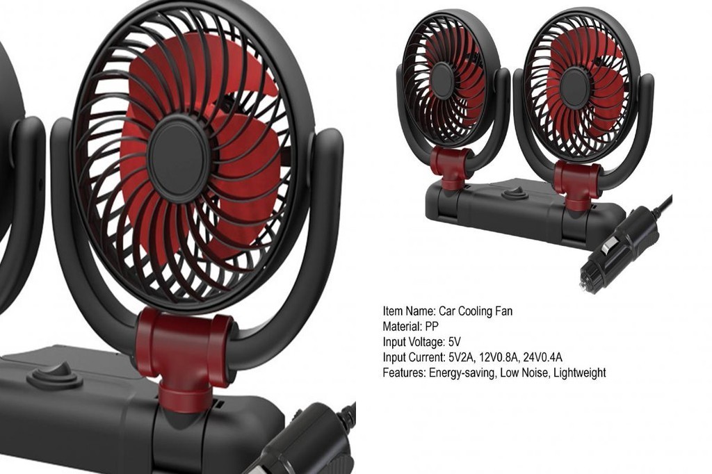 SOU_ Car Folding Fan Adjustable Car Fan Portable Dual Head Car Fan