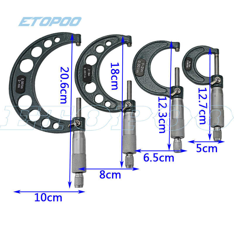 04inch Outside Micrometers in sets inch micrometer 01" 12" 23" 34