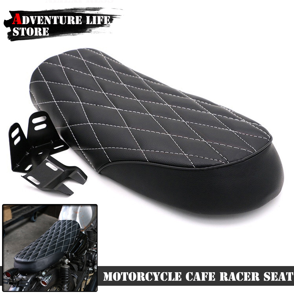 1 Pcs Motorcycle Universal PU Leather Vintage Cafe Racer Seat Flat