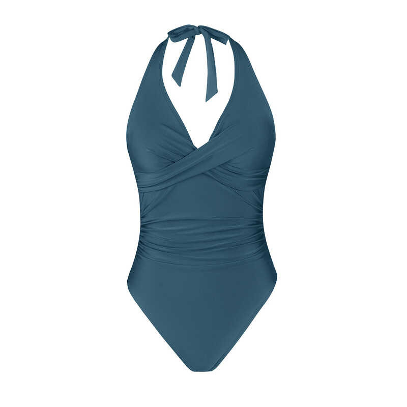 ♥ ♥ Cupshe Navy Ruched Twist Front Halter One Piece Swimsuit For Women