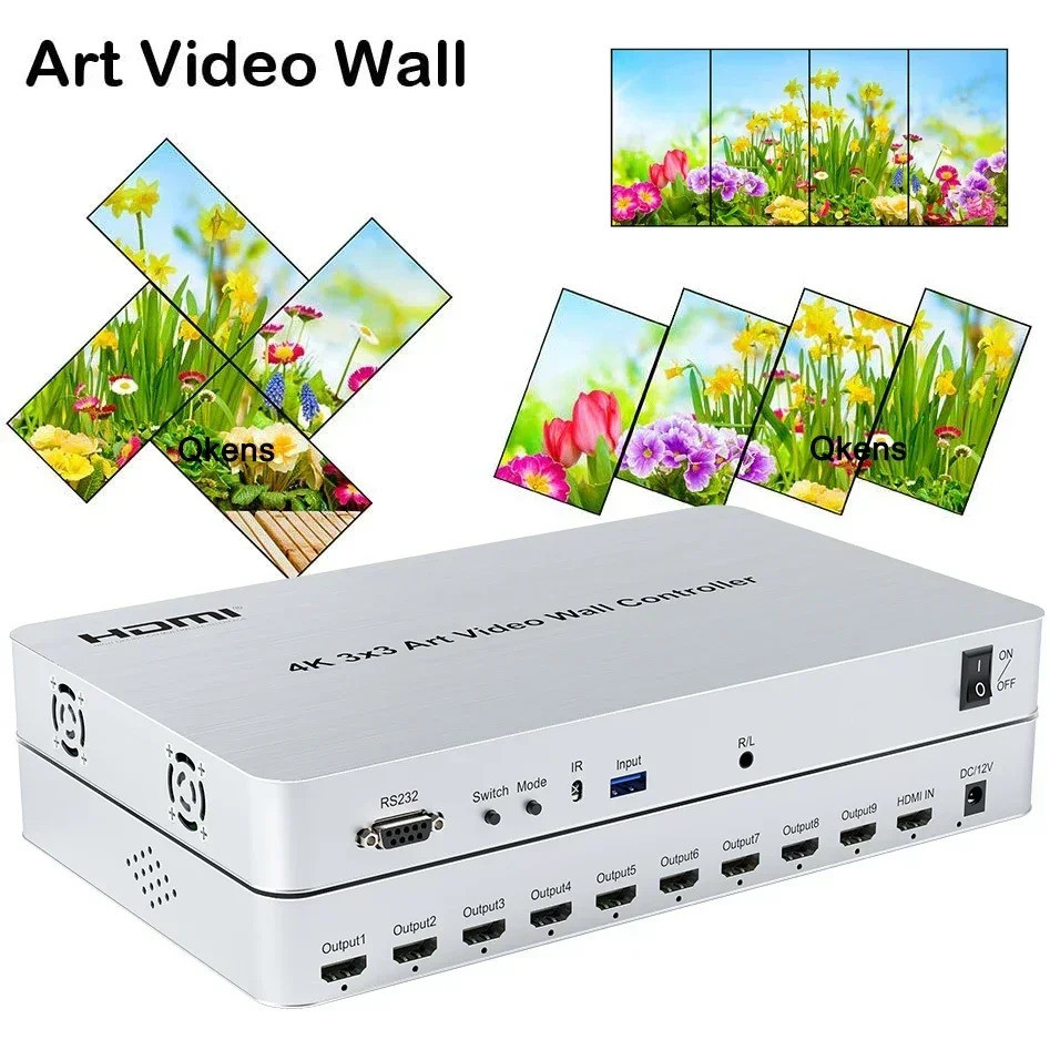 4k 3x3 Art Video Wall Controller 3 4 6 8 9 Channel TV Splicer 1x4 4x1 ...