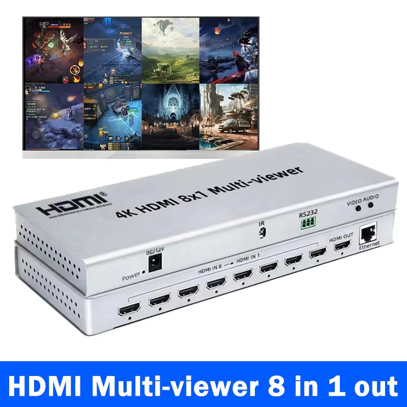 4K HDMI 8x1 Multi-viewer Switcher 8 in 1 out 1080P 8 Channel Video ...