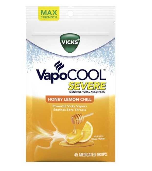 Vicks VapoCool HONEY LEMON CHILL Flavor Severe Medicated Lozenges 45 Cough drops Menthol