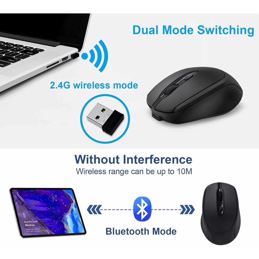 Dual-mode Rechargeable Wireless Mouse Bluetooth Mouse 2.4G for NEW iPad ...