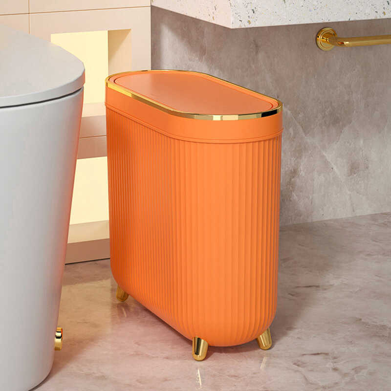 Bathroom And Toilet Gold High Foot Trash Can For Kitchen And Bedroom