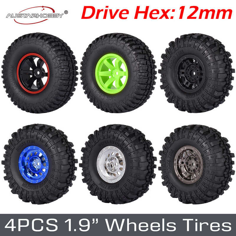 AUSTARHOBBY 4pcs 1/10 RC Tires 1.9inch Wheel Rim Hub Rubber Tyre para ...