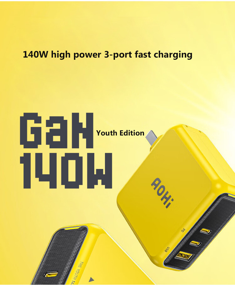 AOHI 140W USB C Charger PD3.1 3-Port GaN+ Laptop Wall Charger 100W Fast ...