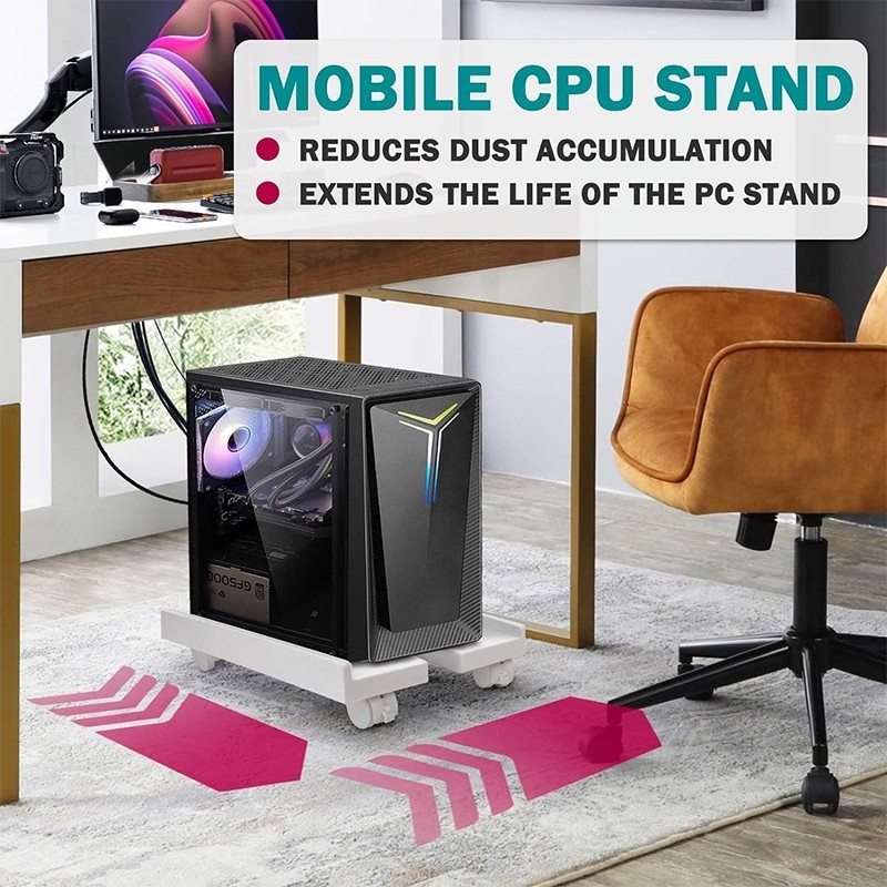 Under Desk CPU Holder Computer Stand with 4 Caster Wheels Adjustable ...