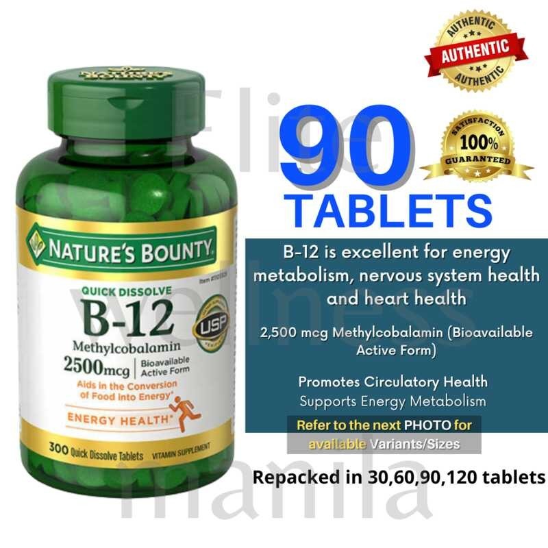 90 Tablets Natures Bounty Vitamin B 12 2500 Mcg Authentic Shopee Philippines 9783