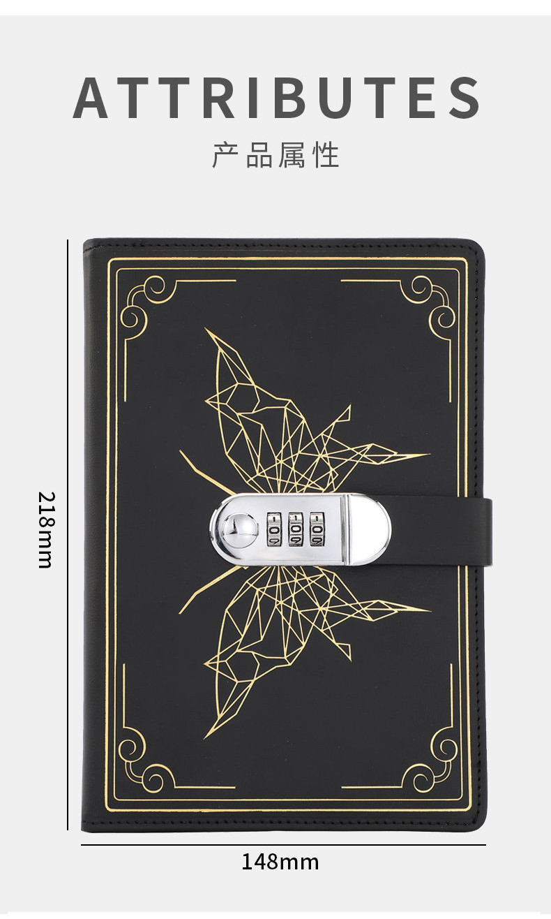 Vintage Code Lock Notebook Simple Diary Locked Student Thickened ...