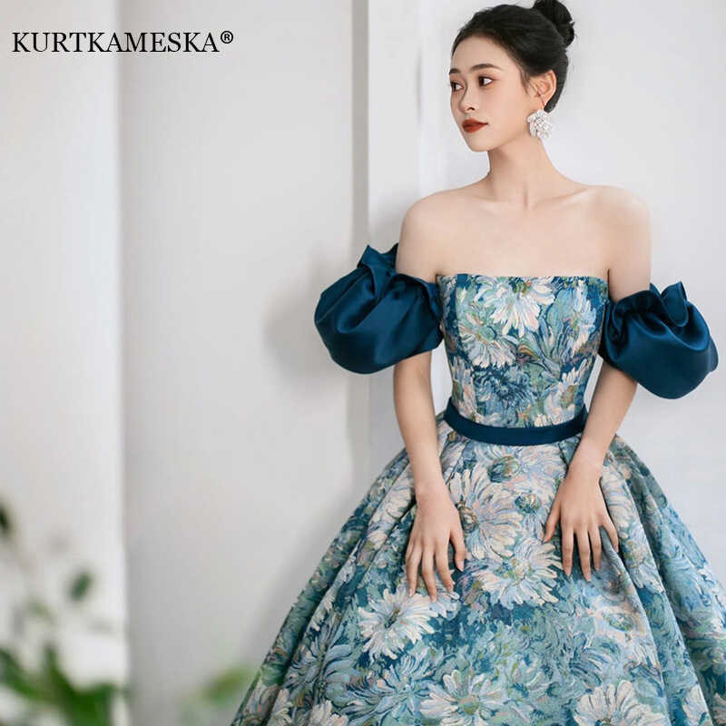 EMBROIDERED FLOWER MAXI DRESS - ELEGANT AND SEXY PROM DRESS, PARTY GUEST DRESS