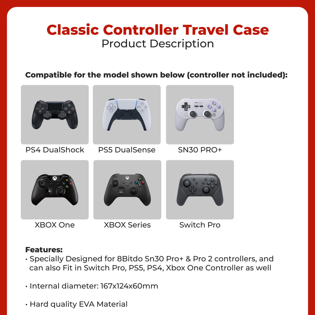 8BitDo Classic Controller Travel Case for Sn30 Pro+ & Pro 2 Switch Pro ...