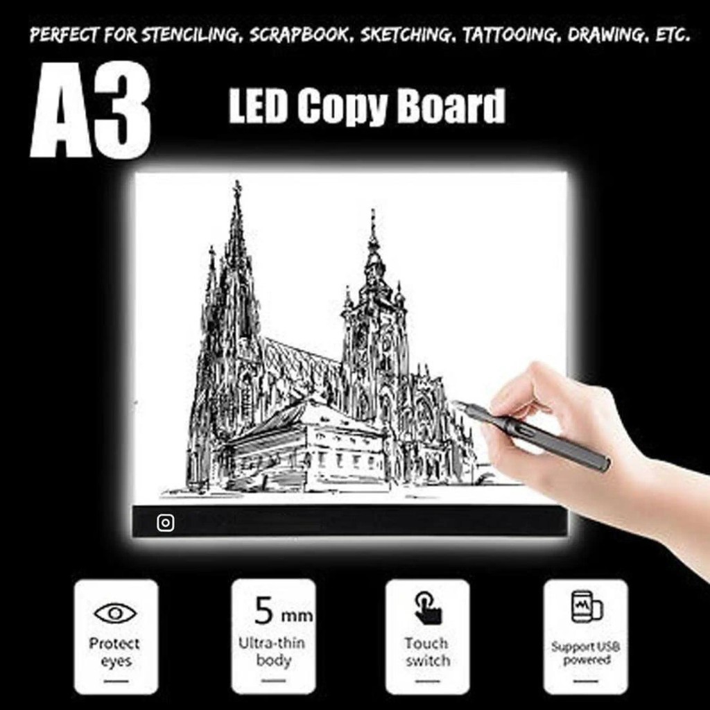 A3 Size Portable Copy Board LED Light Box Tracer 5V Acrylice Drawing ...