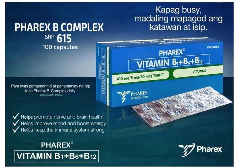 B12 Pharex B COMPLEX Vitamin B1+B6+B12 100 Capsules Shopee Philippines