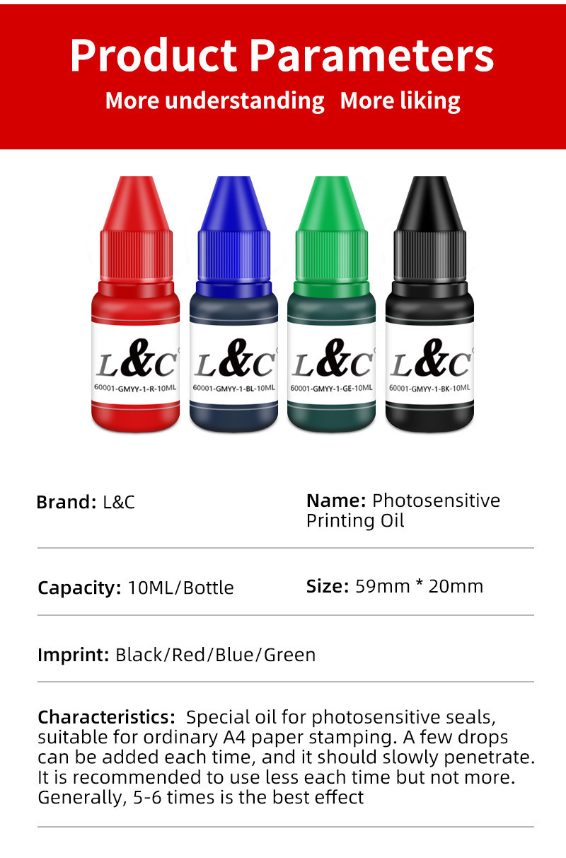 L&C 10m Oil Based Photosensitive Stamp Ink used for Company Stamps ...