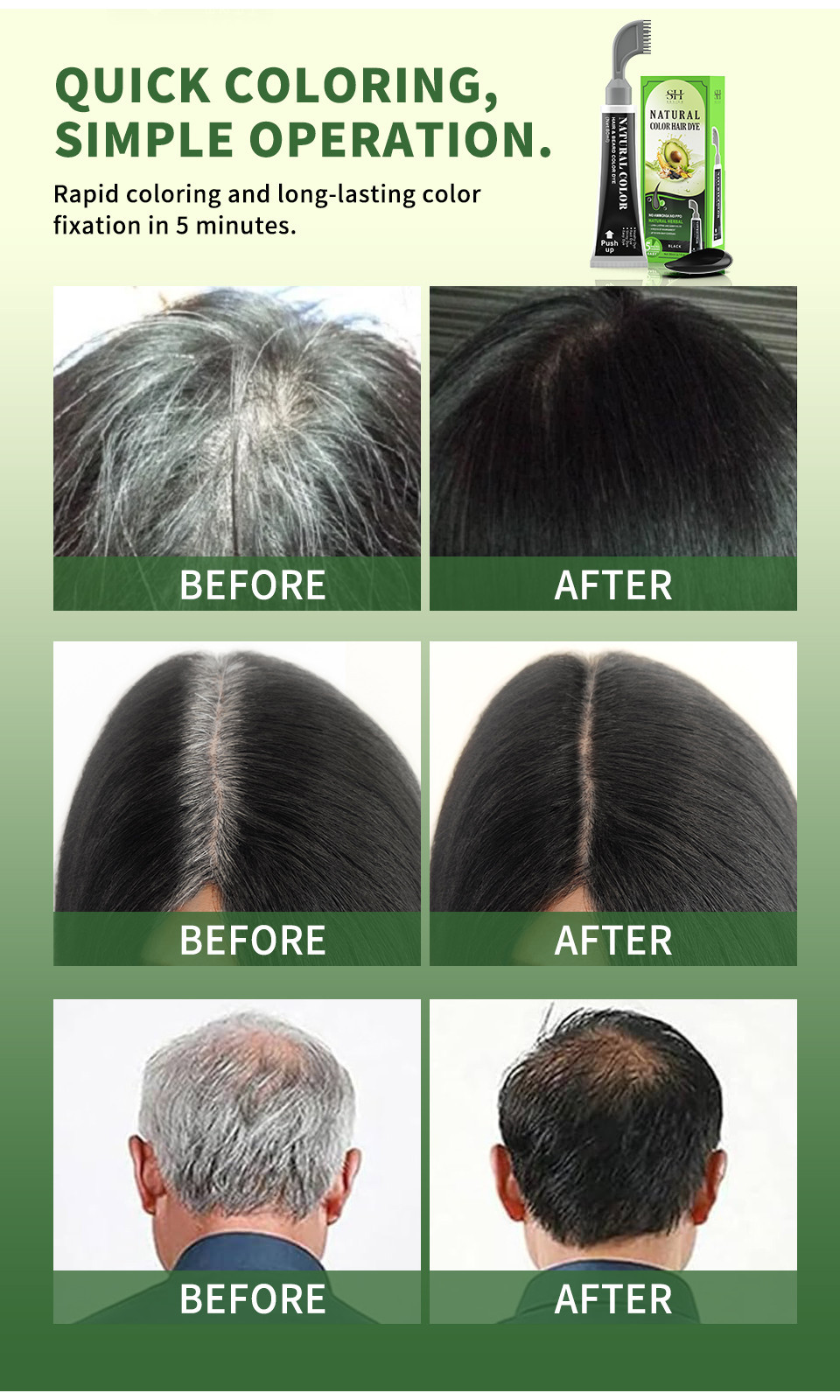 SEVICH Avocado Natural Color Hair Dye Shampoo Black Fruit Dyeing Cream ...