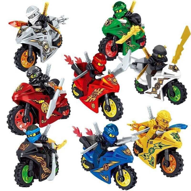 8PCS Legoing Ninjago Minifigures Motocycle Building Blocks Motor Doll ...