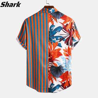 々 Hawaiian Men's Shark Shirt Shorts Striped Floral Stag Hawaii Party ...
