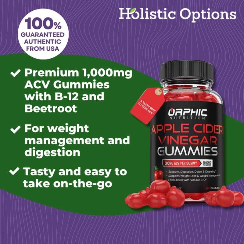 Orphic Nutrition Apple Cider Vinegar ACV Gummies 1000mg With B12 and
