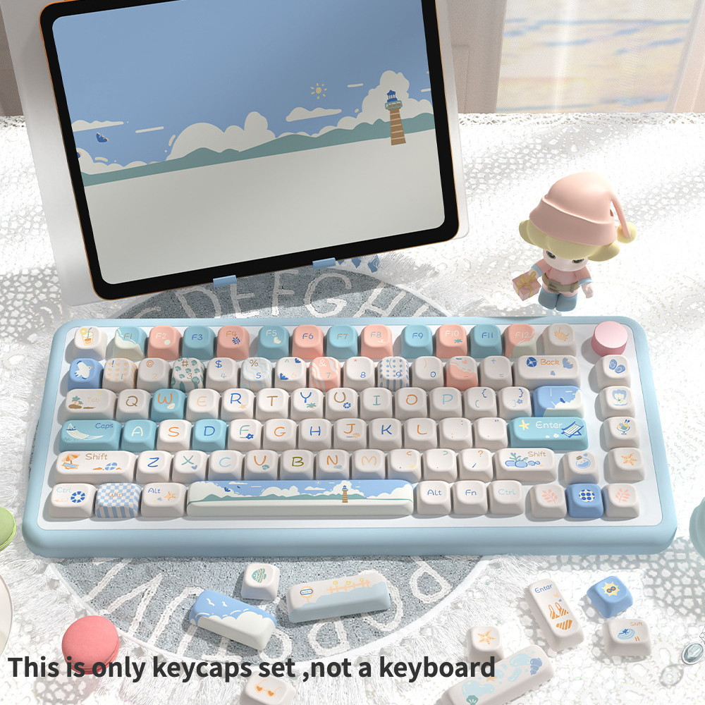 PBT Beach Summer Fresh Original Theme Keycaps SCA/Cherry Height Cute ...