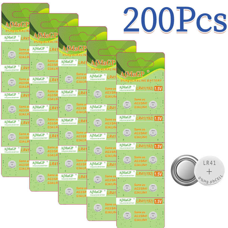 200Pcs AG3 LR41 392 Button Batteries SR41 192 Cell Coin Alkaline ...
