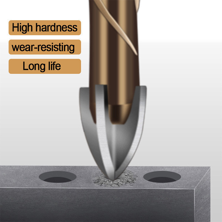 Hexagonal shank spiral fluted cross alloy drill bit Ceramic fouredged