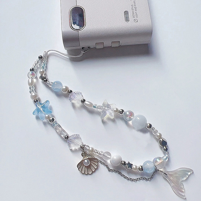 Fashion Mermaid Fishtail Seashell Stars Crystal Beaded Mobile Phone ...