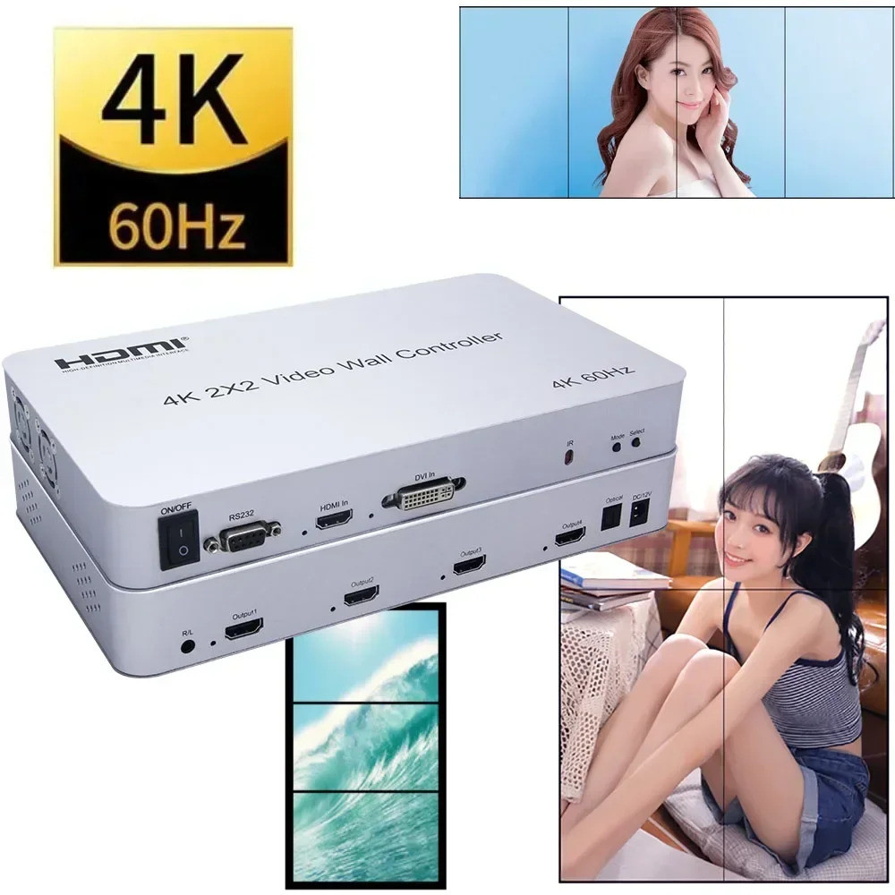 4K 60hz 2x2 DVI HDMI Video Wall Controller 1X2 1x4 Vertical Screen ...