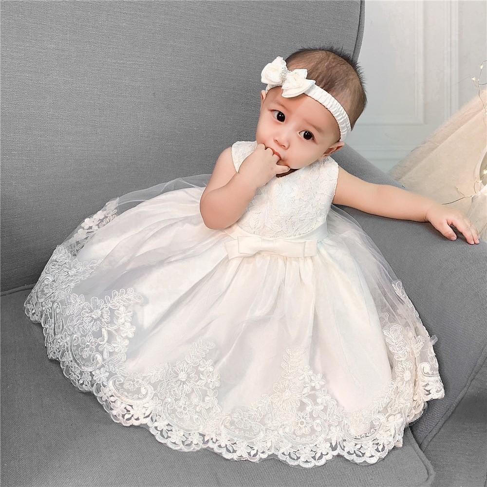 White Christening Dress for Baby Girl 1 Year Old Infant Baby Lace Dress
