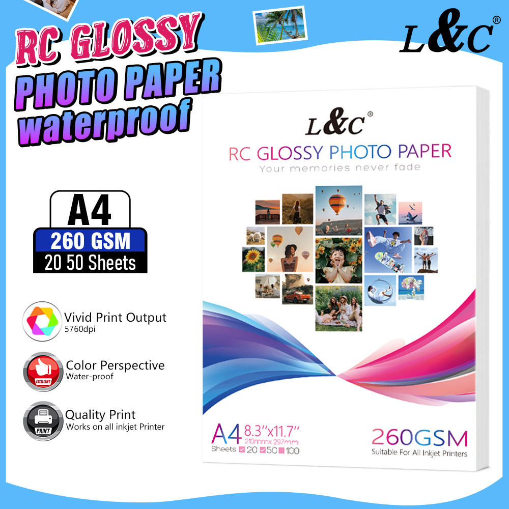 L&C Photo Paper 260gsm RC Photo Paper Glossy A4 5R 4R 3R Size Resin ...