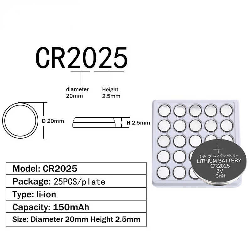 유 200/500Pcs Cr2025 3V Lithium Coin Cells Button Battery Br2025 Dl2025