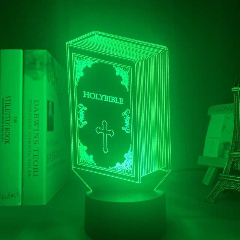 3D Optical Acrylic Night Light Lamp Book Holy Bible For Bedroom Decor ...