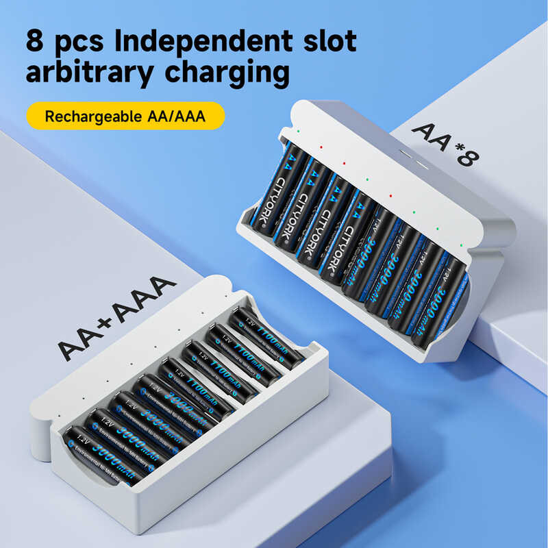 CITYORK 1.2V AA AAA Rechargeable NIMH NI-MH Battery+8 Slot LED Smart ...