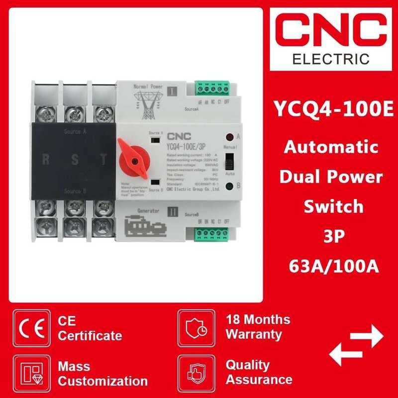 Tt CNC Ycq4-100E/3P 63A 100A Dual Automatic Transfer Switch 220V AC 8Ka ...