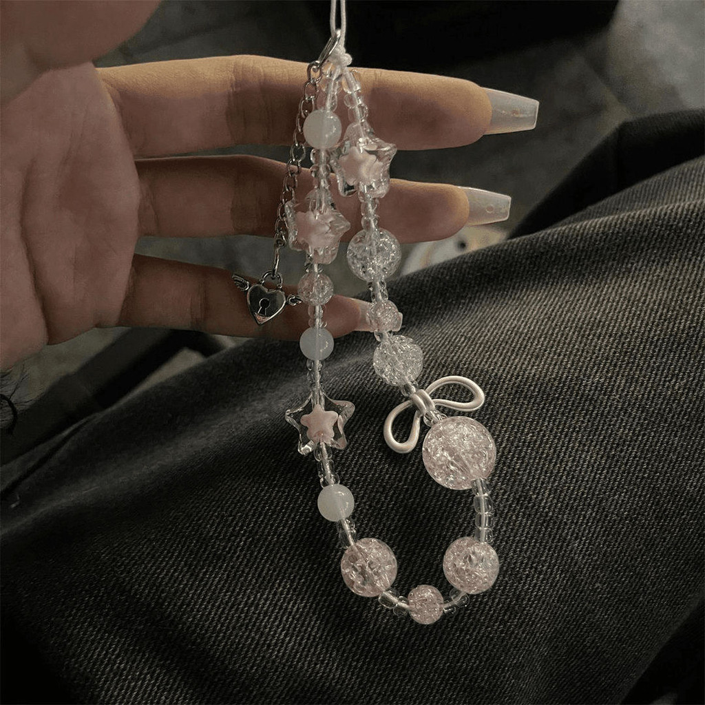 Y2K Butterfly Clear Bead Phone Strap Charm Chain Knot Cellphone Lanyard ...