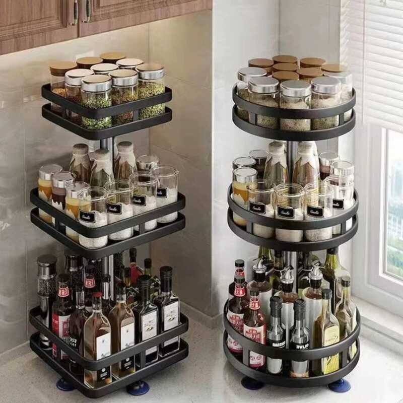 Rotatable 4 Storage Rack Condiment Holder Salt Oil Sauce Vinegar Spice ...