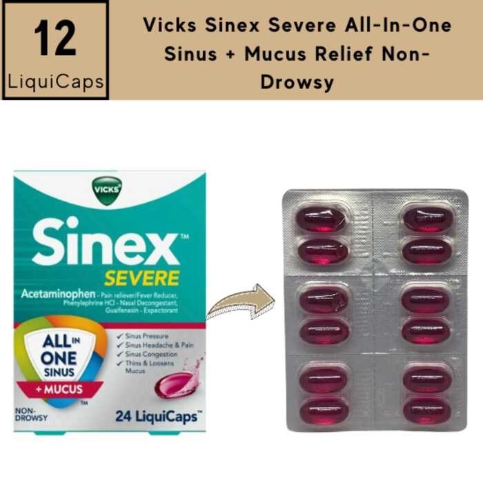 Vicks | Sinex Severe All-In-One Sinus + Mucus Relief Non-Drowsy ...