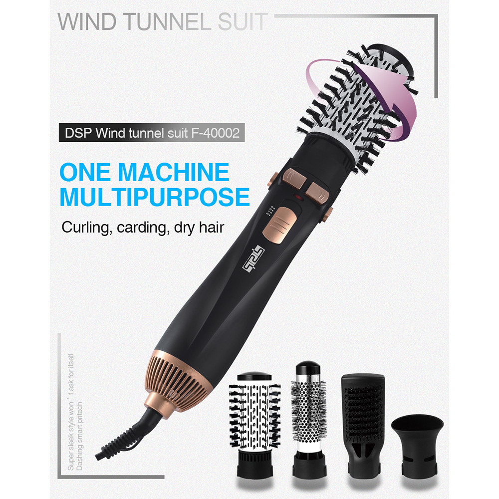 Hot Air Brush 4 Head Replaceable Hair Dryer Comb One Step Blower Strong ...