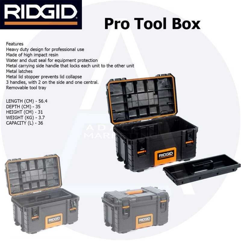 Ridgid Pro Tool Box Portable Storage Sturdy Heavy Duty Metal Locking