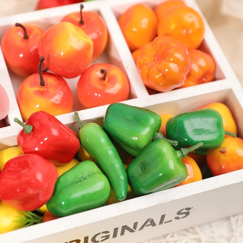 10Pcs Mini Artificial Fruits Vegetables Apple Pear Peach Orange Lemon ...
