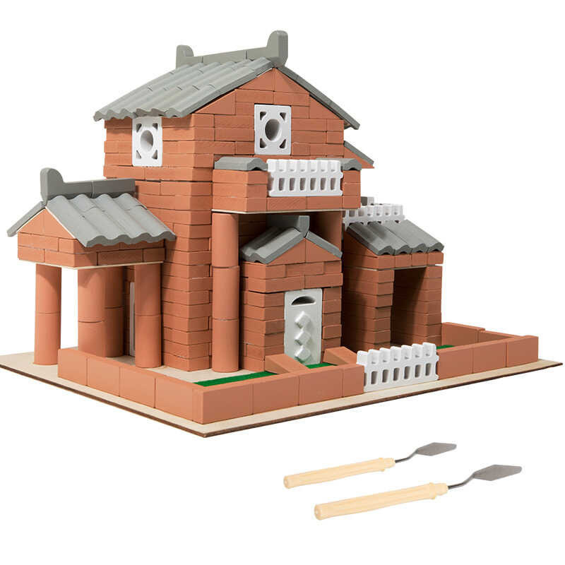 Children's Wooden DIY House Building Blocks Masons Build Pretend Small