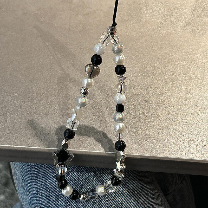 Fashion Black Stars Handmade Beads Phone Chain Mobile Rope Strap ...