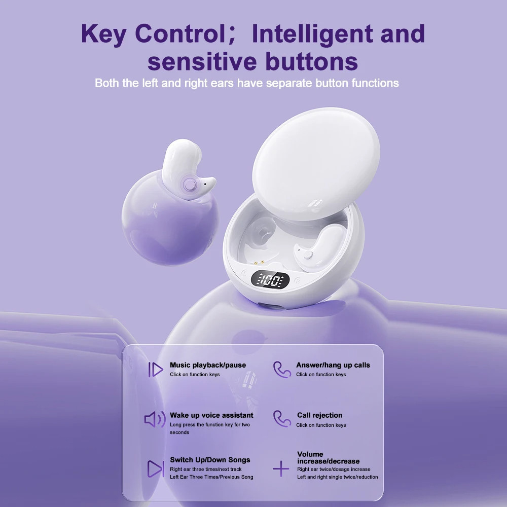 Invisible Sleep Wireless Earphone TWS Bluetooth 5.3 Headphones Hidden ...