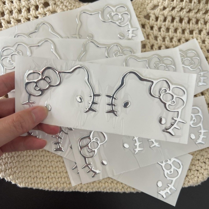 Silver Metallic Stickers Cartoon Hello Kitty Surrounding Car Decoration ...