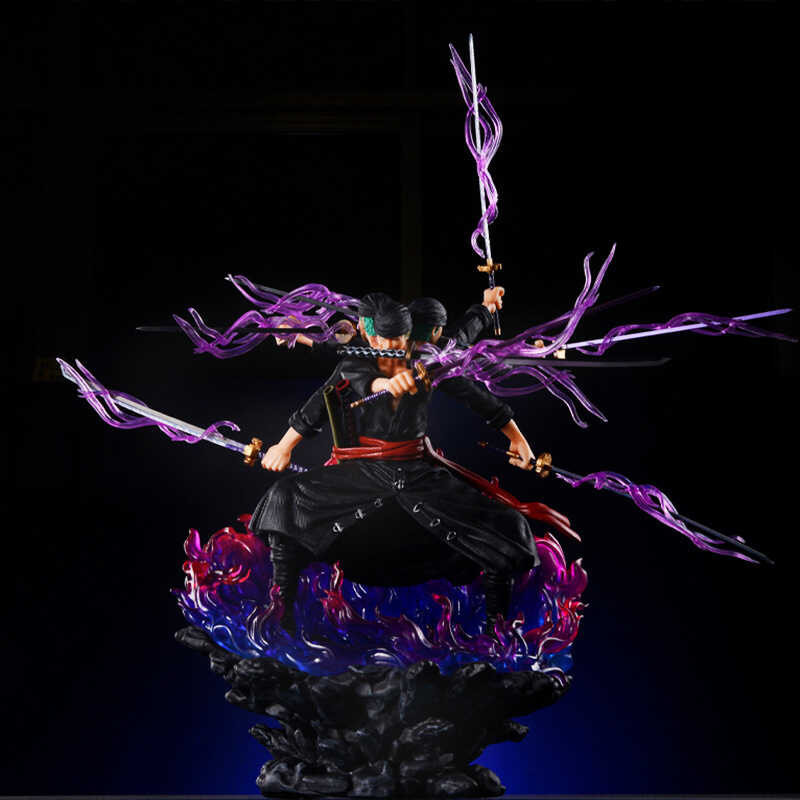 40 Cm One Piece Zoro Anime Figure Three Heads Six Arms Nine Blades Flow ...