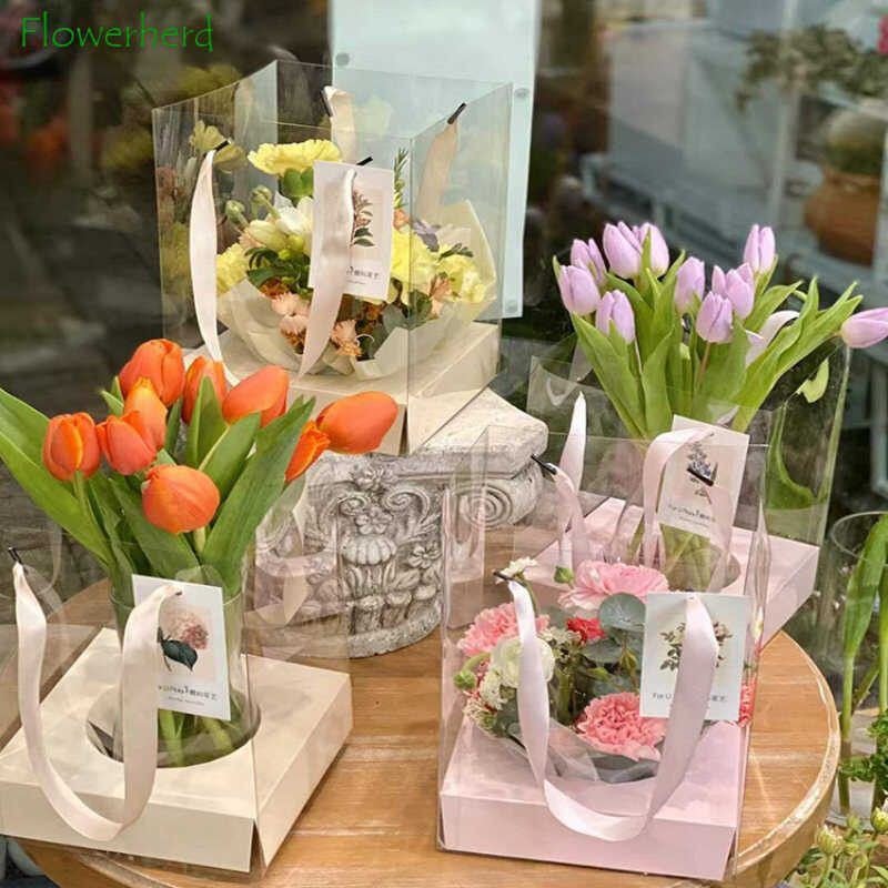 Transparent Portable Flower Box PET Mini Small Potted Gift Box Mother ...