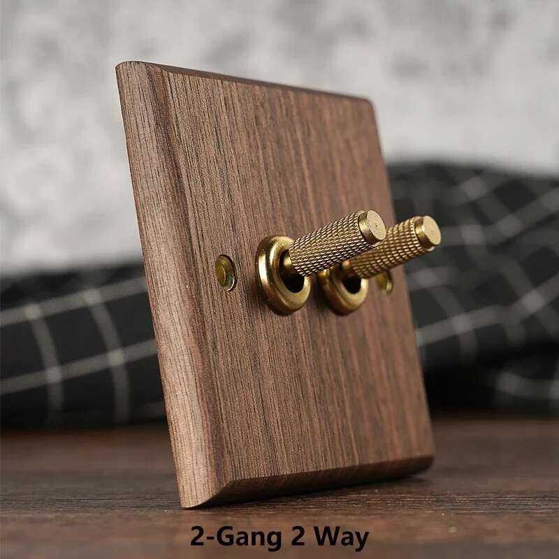 Tt Retro Black Walnut Panel 1-4 Gang 2 Way Wall Light Toggle Switch ...
